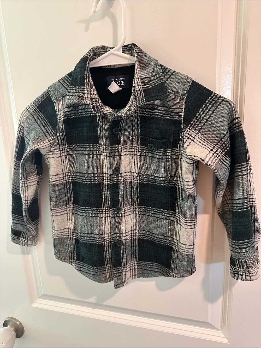 The Children's Place Dark Green & White Plaid Button-Down Shirt